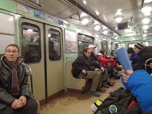 Geocachare på tunnelbanan.