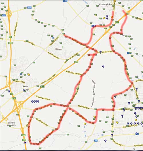 Detta var den planerade rutten att gå denna dag.